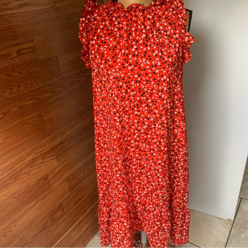 Women's Floral Print Sleeveless Ruffle Trim Dress Who What Wear XS Black Roses